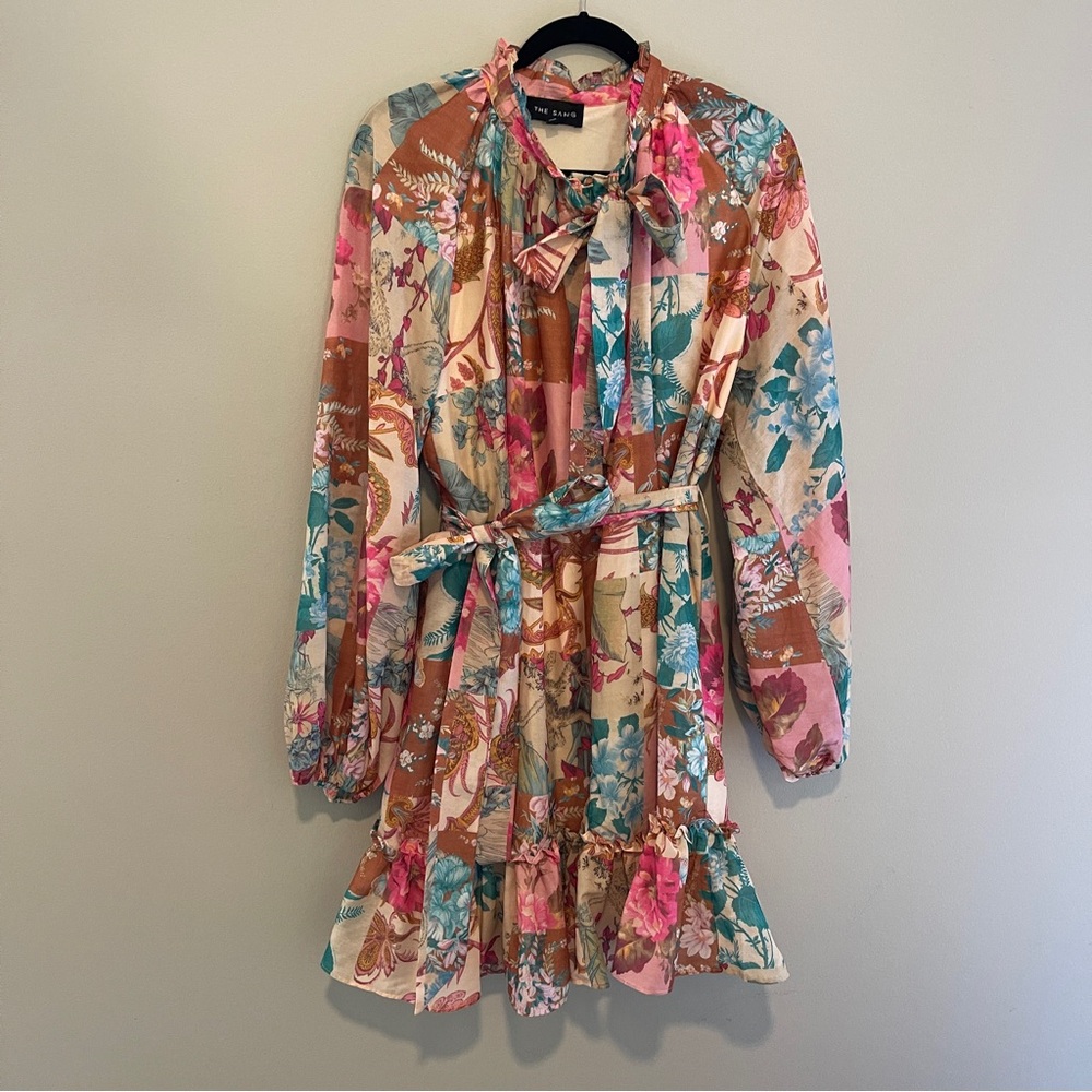 The Sang Floral Patchwork Drop Waist Mini Dress Wedding Guest Size 1X